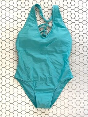 NWT YMI Turquoise Teal Strappy Back One-Piece Swimsuit Size Medium